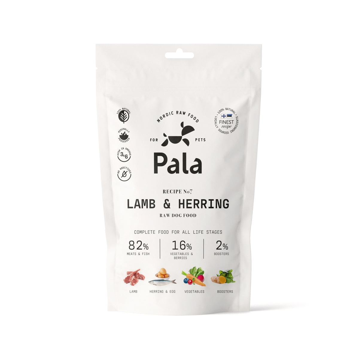 Pala Raw Food maistas šunims su ėriena ir silke, 100 g - 