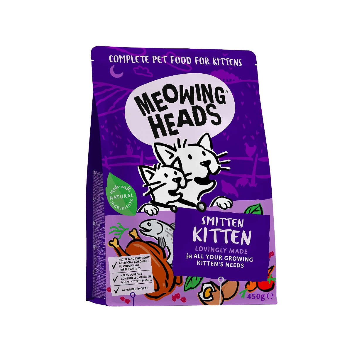 Meowing Heads Smitten Kitten sausas maistas kačiukams, 450 g -  1