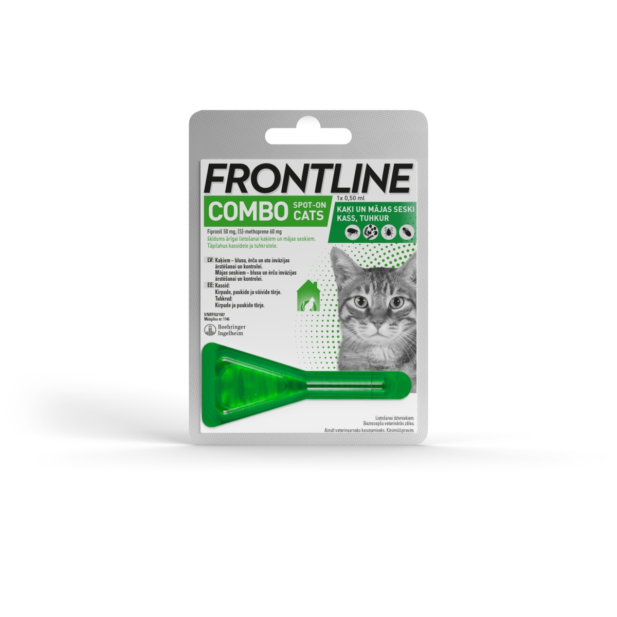 Frontline Combo lašai nuo erkių ir blusų katėms 100MG+120MG/ML 0,5ML N1 - 