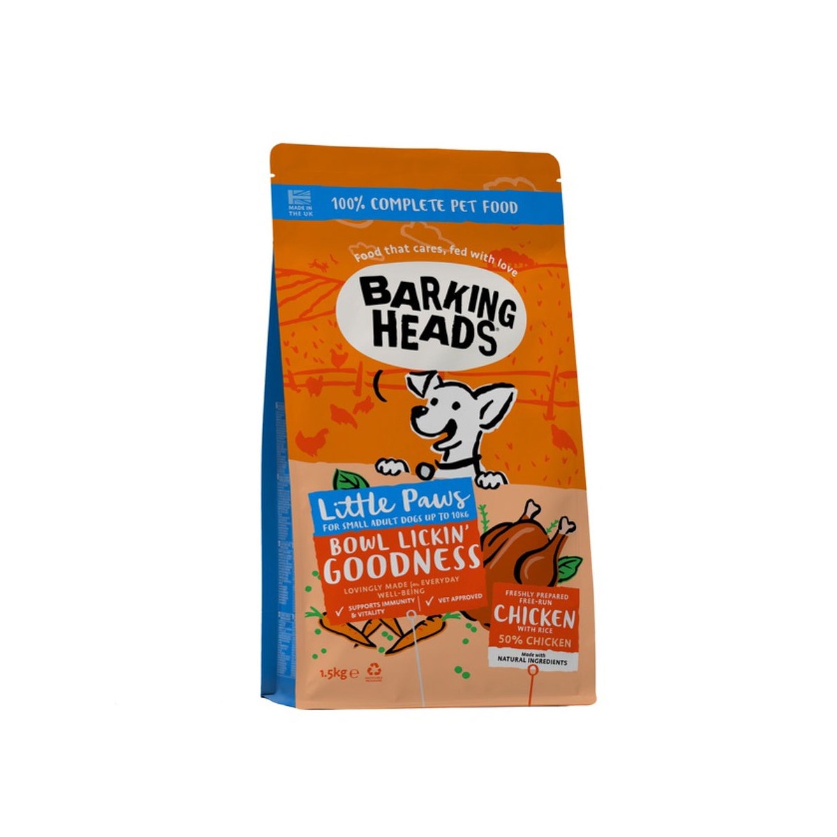 Barking Heads Bowl Lickin' Chicken maistas mažų veislių šunims, 1,5 kg