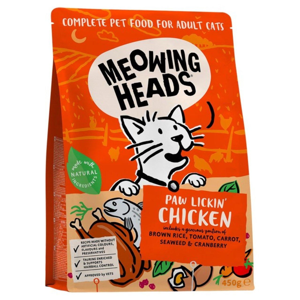 Meowing Heads Paw Lickin' Chicken sausas maistas katėms su višt. 450 g -  1