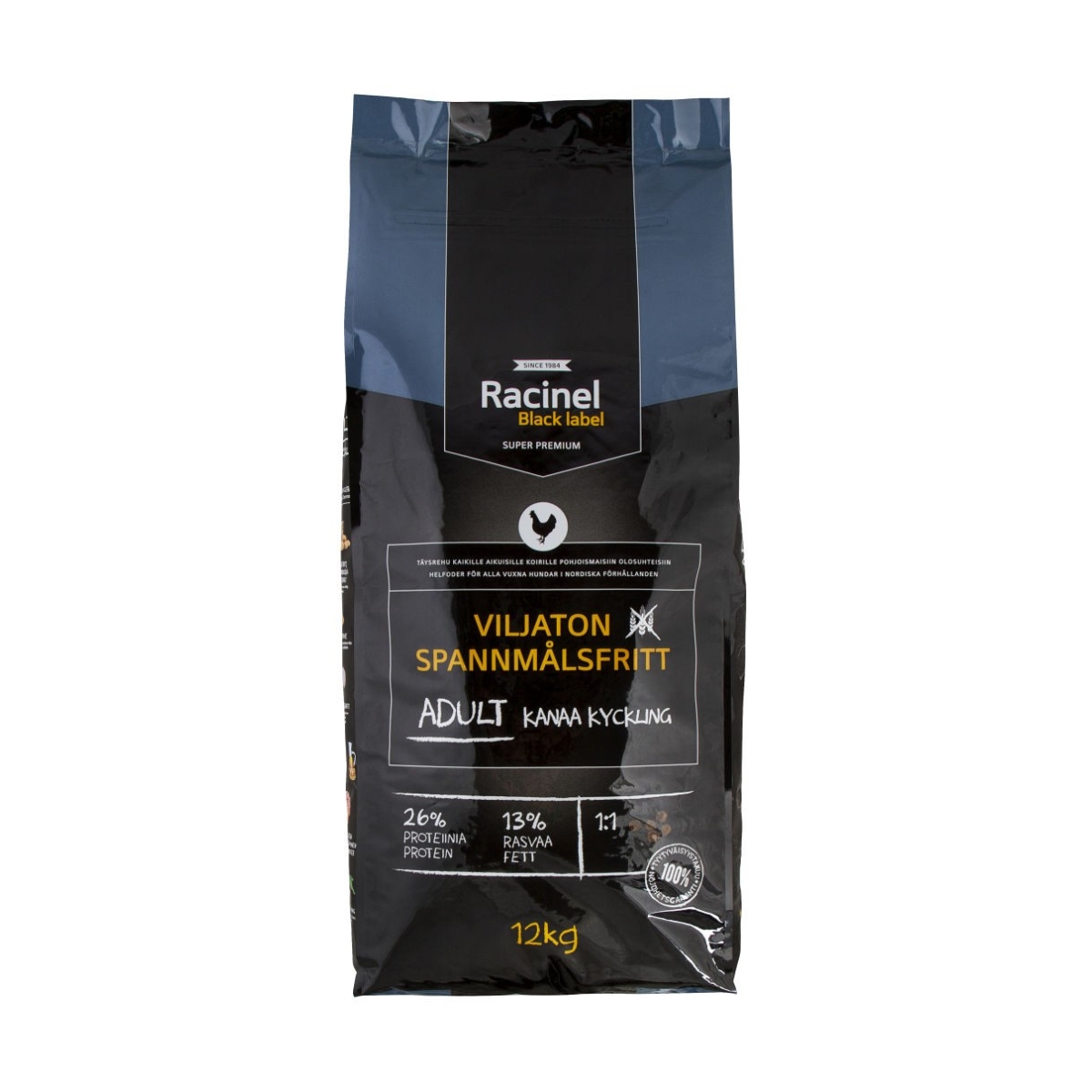 Racinel Black Label sausas suaugusių šunų maistas, 12 kg - 