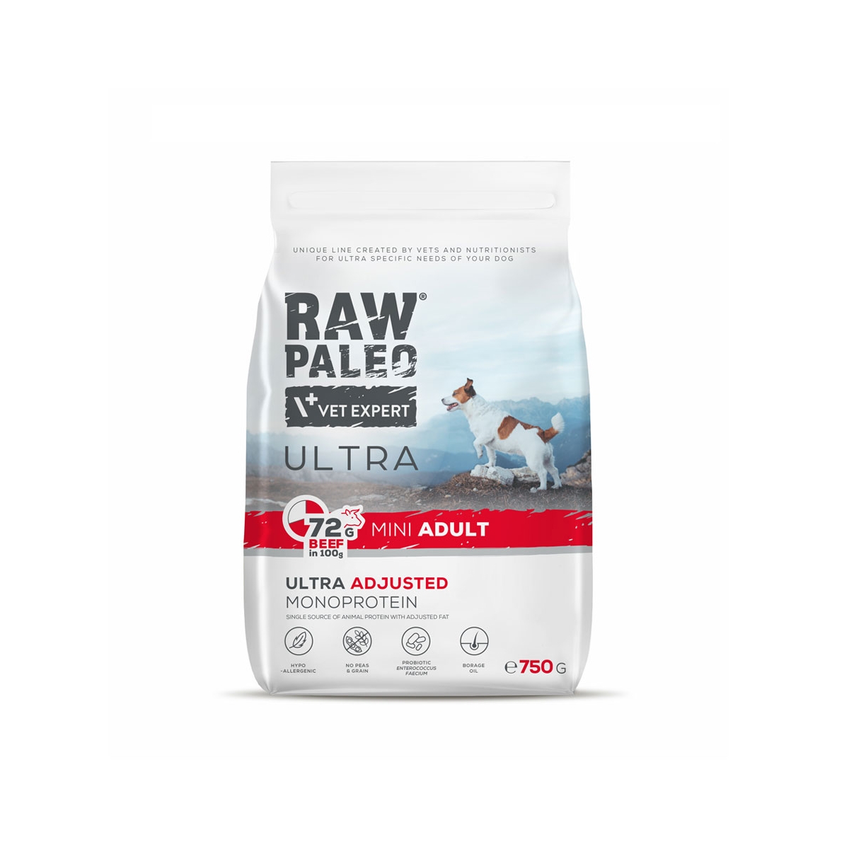 Raw Paleo Ultra adult mini maistas šunims su jautiena, 750g - 