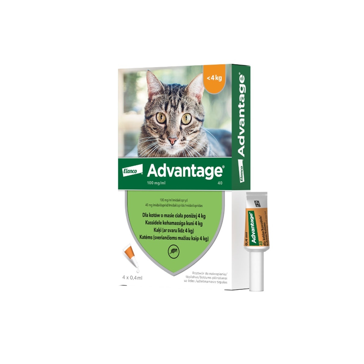 ADVANTAGE LAŠINAMAS ANTIPARAZIT TIRP. KATĖMS NUO 4 KG 0.8 ml - 