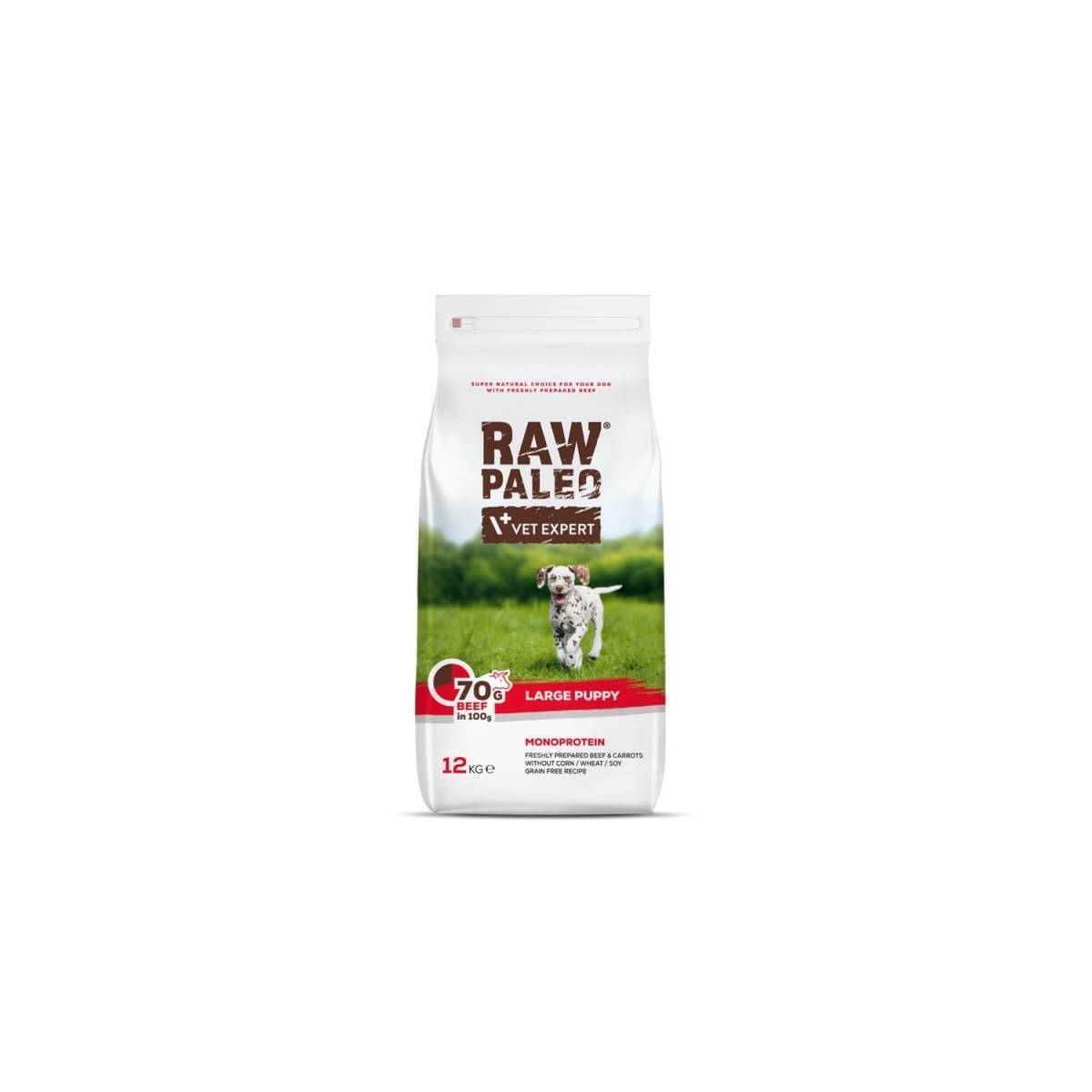 Raw Paleo Puppy Large sausas maistas šuniukams su jautiena, 12 kg - 