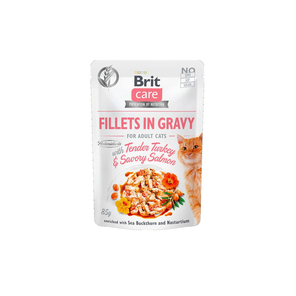 Brit Care Fillets in Gravy konservai katėms su kalakut. ir lašiša, 85g - 