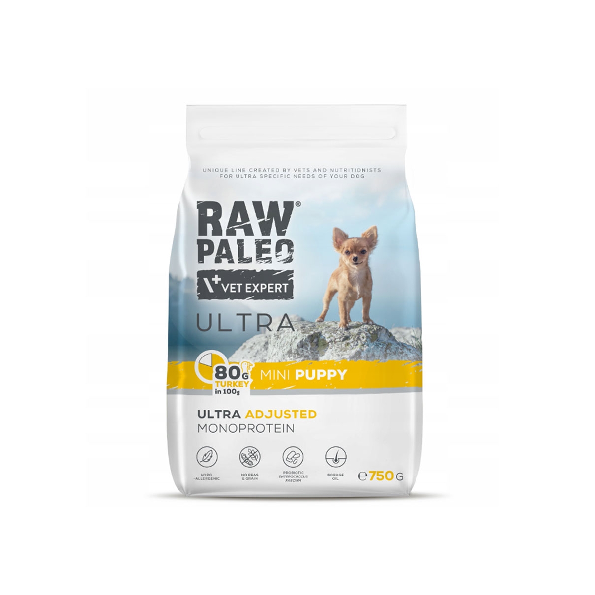 Raw Paleo Ultra puppy mini maistas šuniukams su kalakutiena, 750g -  1