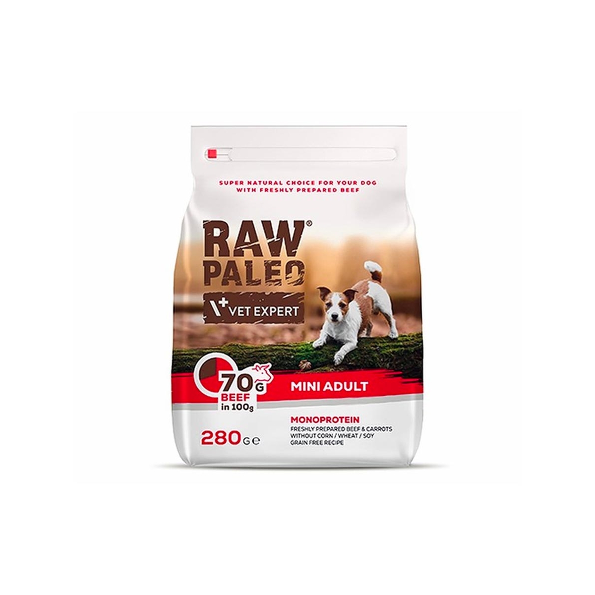 Raw Paleo Mini Adult sausas maistas šunims su jautiena, 280 g - 