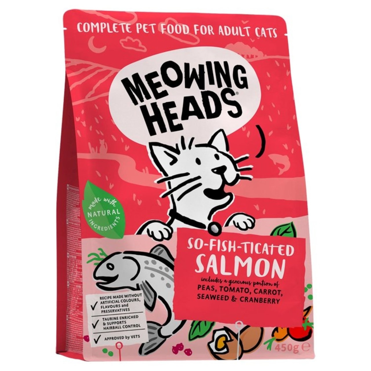 Meowing Heads So-Fish-Ticated sausas maistas katėms su lašiša, 450 g -  1