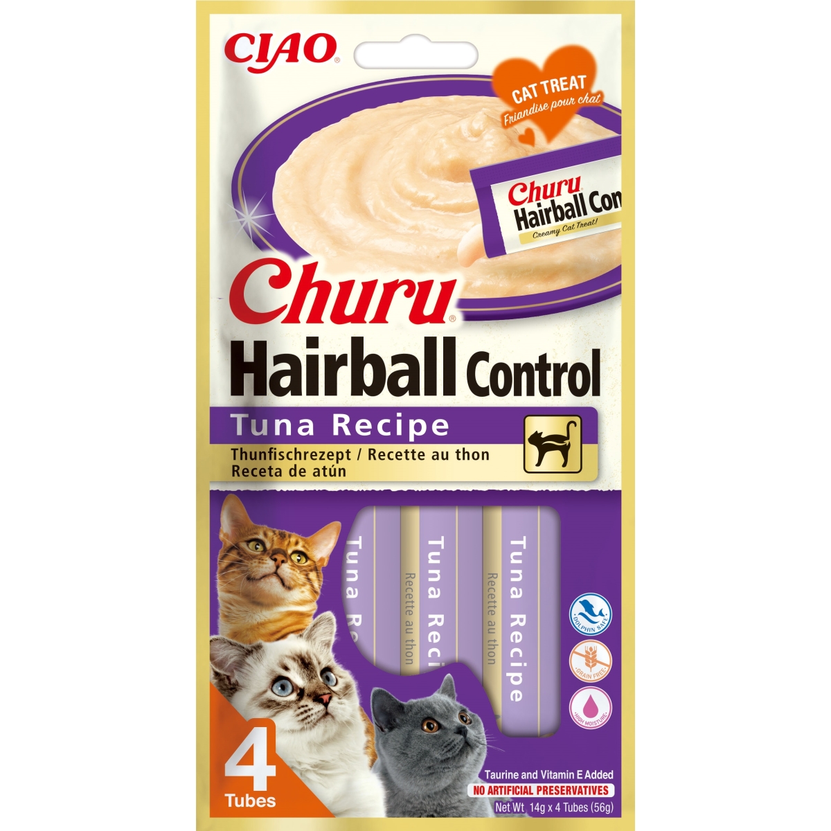 Churu Hairball Control tyrės skanėstai katėms su tunu, 4x14g -  1