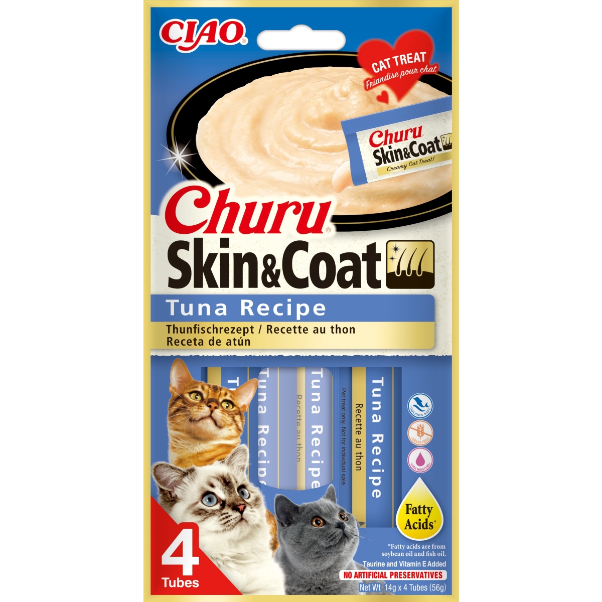 Churu Skin&Coat tyrės skanėstas katėms su tunu, 4x14g -  1