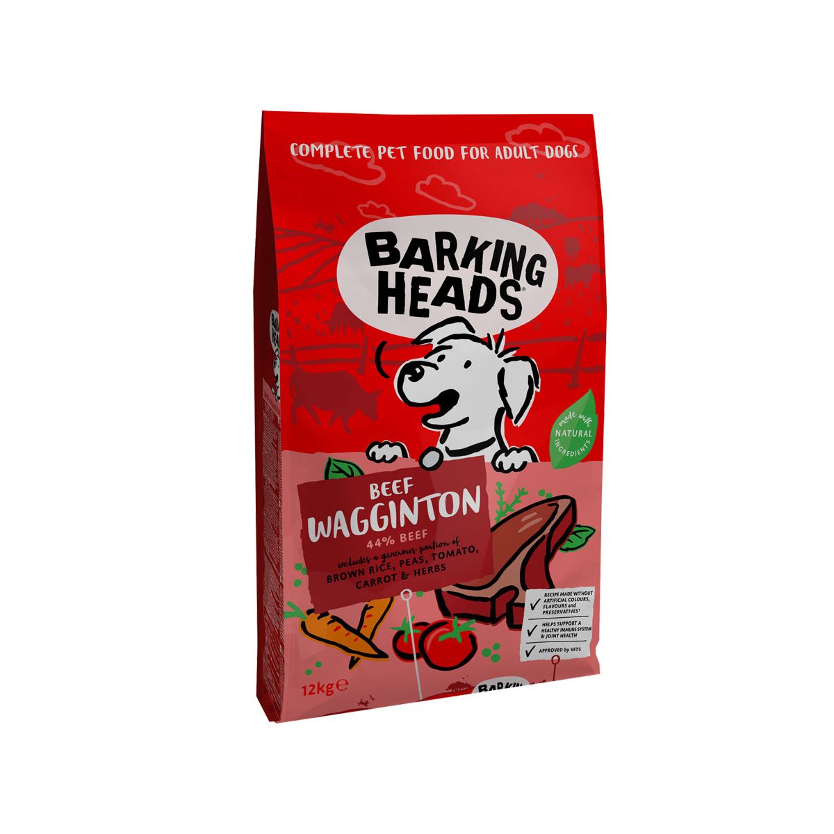 Barking Heads Waggington maistas šunims su jautiena, 12 kg -  1