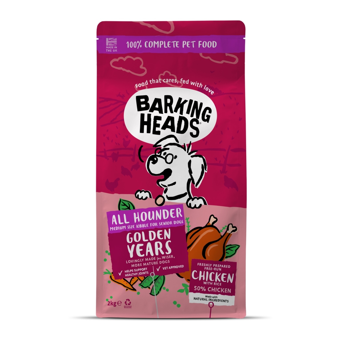 Barking Heads Golden Years sausas maistas šunims su vištiena, 2 kg -  1