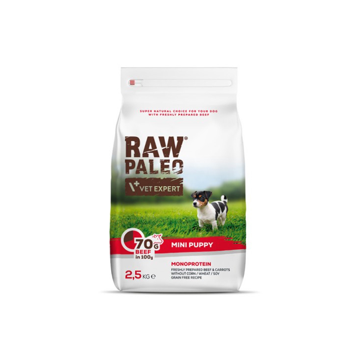 Raw Paleo Puppy Mini sausas maistas šuniukams su jautiena, 2,5 kg - 