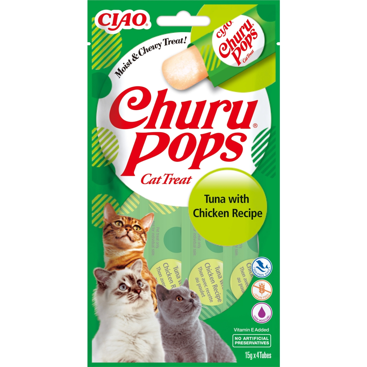 Churu Pops skanėstų tyrė katėms su tunu ir vištiena, 4x15 g - 