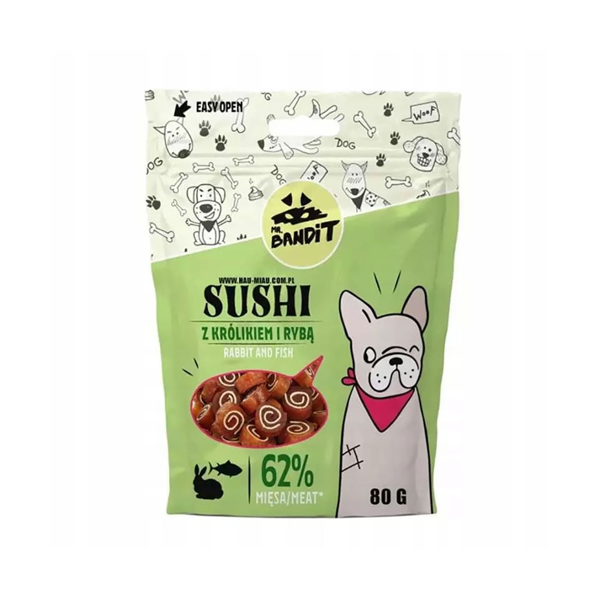 Mr. Bandit Sushi skanėstai šunims su triušiena ir žuvimi, 80 g -  1