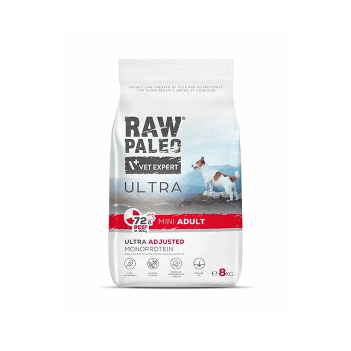 Raw Paleo Ultra adult mini maistas šunims su jautiena, 8 kg -  1