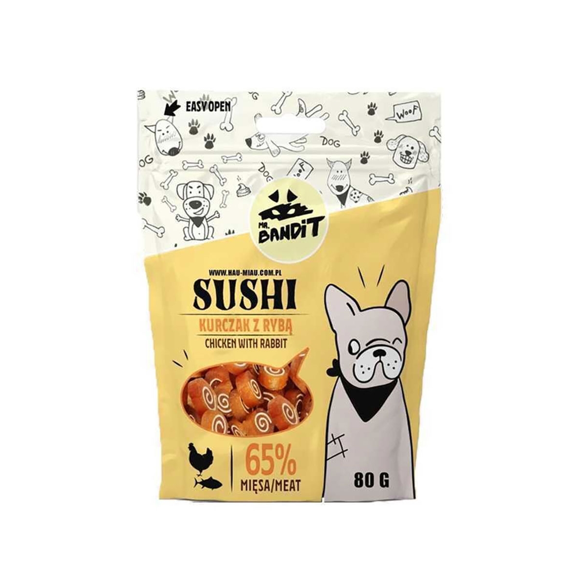 Mr. Bandit Sushi skanėstai šunims su vištiena ir žuvimi, 80 g -  1