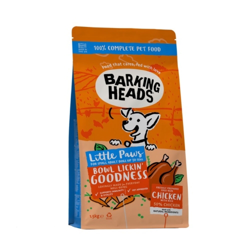 Barking Heads Bowl Lickin' Chicken maistas mažų veislių šunims, 1,5 kg