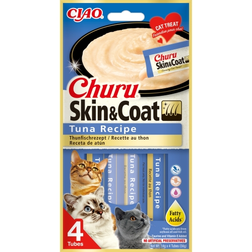 Churu Skin&Coat tyrės skanėstas katėms su tunu, 4x14g