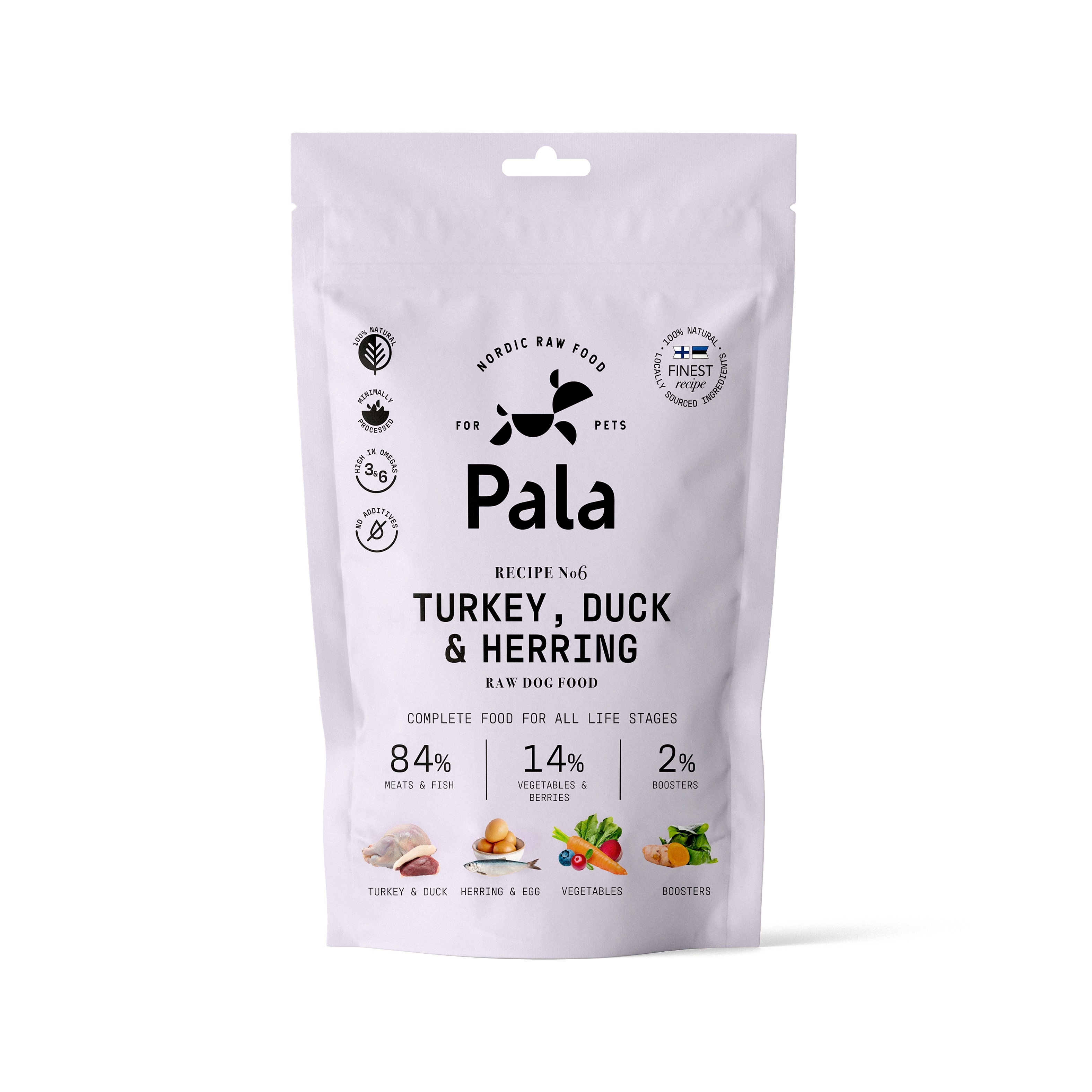 Pala Raw Food maistas šunims su kalakut, antiena, silke, 400 g -  2