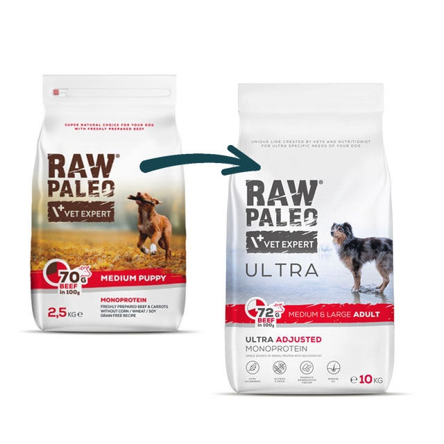 Raw Paleo Ultra adult medium&large maistas šunims su jautiena, 10kg -  2