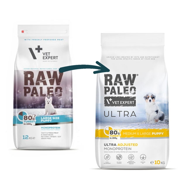 Raw Paleo Ultra puppy medium&large maistas šuniukams su kalakut. 10kg