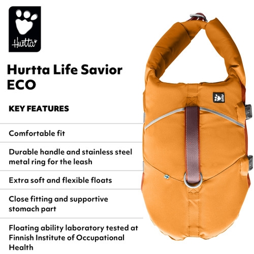 Hurtta Life Savior Eco gelbėjimosi liemenė, 5-10 kg, oranžinė -  3