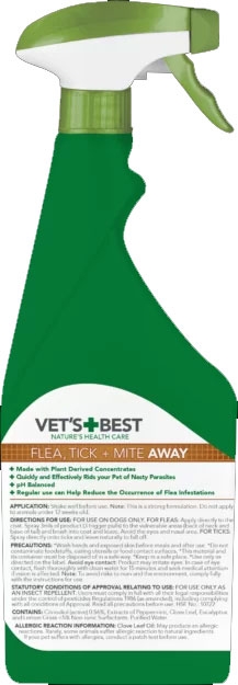 Vet's Best Flea, Tick + Mite Away purškalas šunims nuo parazitų, 500ml